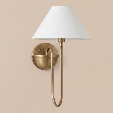 Wall Sconce with Antique Brass Linen Shade, Modern Bedside Wall Light, Elegant Hotel Lighting Fixture, Luxury Bedroom Reading Handcraft Lamp