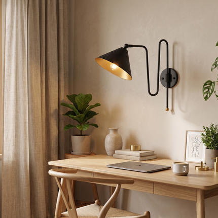 Matte Black Wall Sconce, Modern Black Wall Lamp, Matte Black Wall Light, Gold Interior Sconce, Adjustable Wall Lamp, Bedroom Lighting lamp