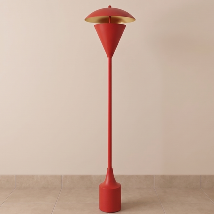 Floor Lamp Red Modern, Contemporary Standing Light for Living Room Decor, Sculptural Minimalist Lighting, Designer Statement Home Accent