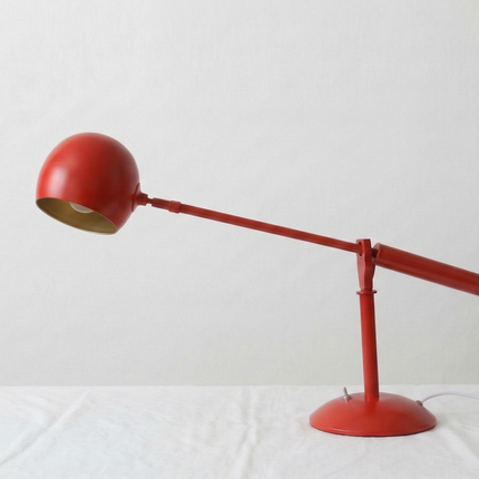 Table Lamp – Modern Red Adjustable Arm Desk Lamp with Dome Metal Shade | Contemporary Industrial Task Lighting for Office and Study Room