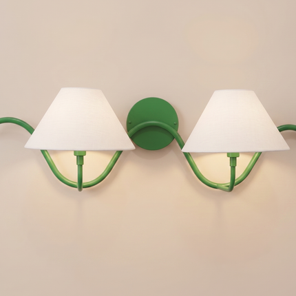 Green Double Wall Sconce, Modern 2 Light Wall Lamp with White Shades, Decorative Bedroom Hallway Living Room Indoor Lighting for Home Décor