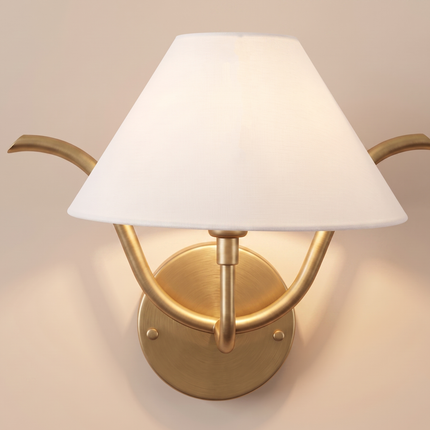 Gold Wall Sconce, Modern Wall Light, White Shade Wall Lamp, Brass Sconce, Sculptural Lighting, Elegant Bedroom & LivingRoom Decor designlamp
