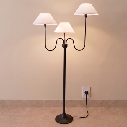 Floor Lamp Modern Matte Black 3 Light Curved Arms & White Shades, Contemporary Standing Lamp for Living Room, Bedroom, Reading Corner Decor.