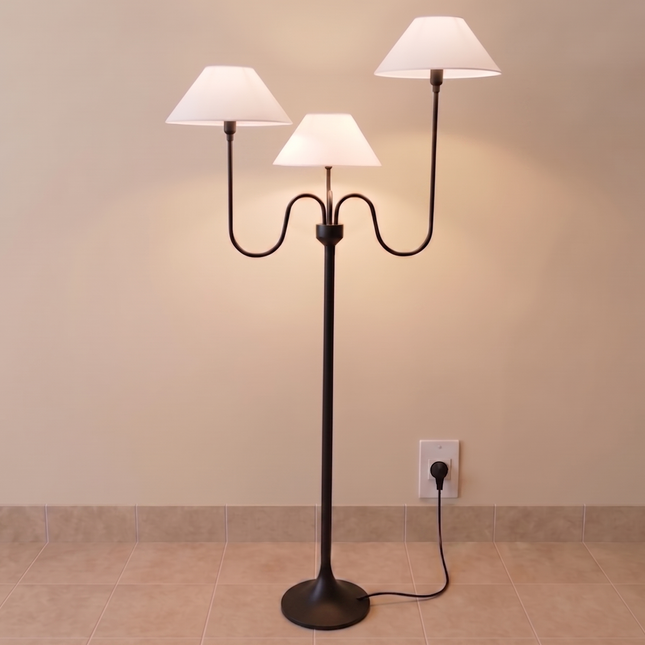 Floor Lamp Modern Matte Black 3 Light Curved Arms & White Shades, Contemporary Standing Lamp for Living Room, Bedroom, Reading Corner Decor.