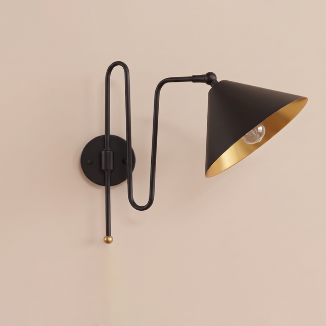 Matte Black Wall Sconce, Modern Black Wall Lamp, Matte Black Wall Light, Gold Interior Sconce, Adjustable Wall Lamp, Bedroom Lighting lamp
