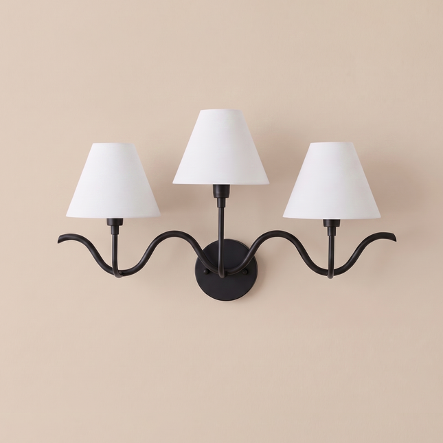 Wall Light – Luxury Matte Black Triple Arm Wavy Wall Sconce, Modern Scandinavian Fixture for Bedroom, Living Room & Boutique Interior design