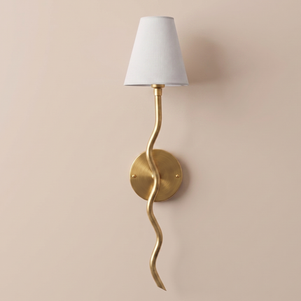 Wall Sconce Gold Brass, Modern Twisted Wall Lamp White Fabric Shade, Scandinavian Bedroom and Living Room, Hallway,Entryway Lighting Fixture