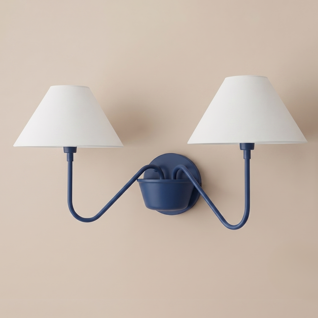 Wall Light Deep Blue Modern Double Shade Sconce, Minimalist Nordic Designer Wall Fixture for Luxury Bedroom & Contemporary Home Interiors