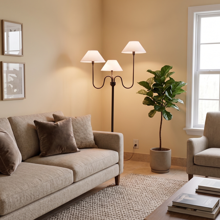 Floor Lamp Modern Matte Black 3 Light Curved Arms & White Shades, Contemporary Standing Lamp for Living Room, Bedroom, Reading Corner Decor.