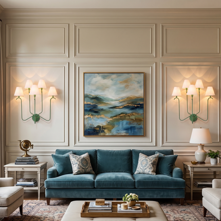 Modern Green Wall Sconce – Luxury Multi Arm Wall Lamp with White Fabric Shades | Contemporary Designer Lighting Fixture