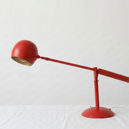 Table Lamp – Modern Red Adjustable Arm Desk Lamp with Dome Metal Shade | Contemporary Industrial Task Lighting for Office and Study Room