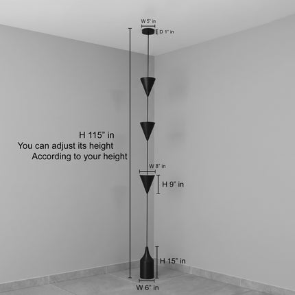 Floor Lamp Modern Matte Black Corner, Contemporary Triple Cone Standing Lamp, Scandinavian Minimalist Light for Living Room Bedroom Decor.