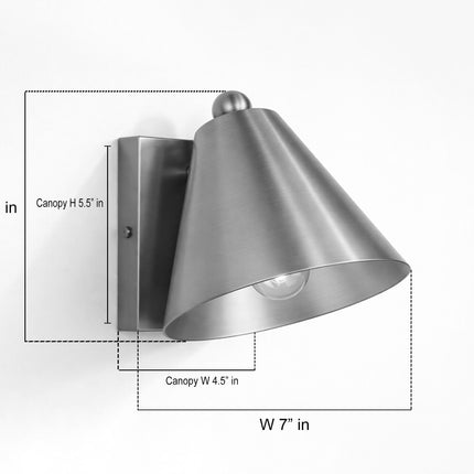 Gold Brass Wall Sconce, Modern Cone Wall Lamp, Mid Century Bedroom Light, Handmade Metal Wall Light, Bedside Light cone-shaped metal shade.