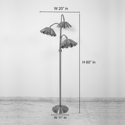 Floor Lamp with Modern Matte Black 3-Light Scalloped Metal Shades, Mid Century Modern Standing Lamp for Living Room, Bedroom Corner Decor.