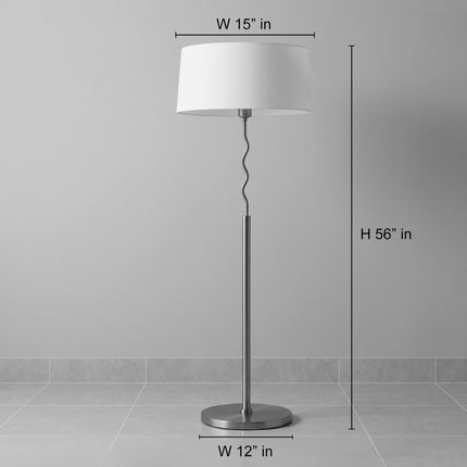 Floor Lamp Modern Gold brass White Drum Shade Wavy Stem Standing Lamp, Contemporary Living Room Floor Light, Bedroom Corner Floor Lamp Decor
