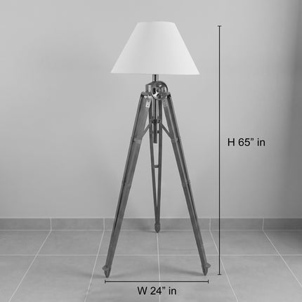Floor Lamp Vintage Tripod, Industrial Wooden Standing Lamp with White Fabric Shade, Nautical Living Room, Entryway, Bedroom Lighting Decor