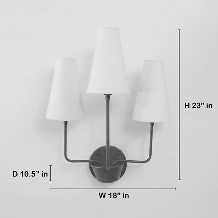 Red 3 Light Wall Sconce Triple Arm Wall Lamp, White Fabric Shade Lighting, Modern Red Wall Light, Statement Sconce, Dining Room Decor design