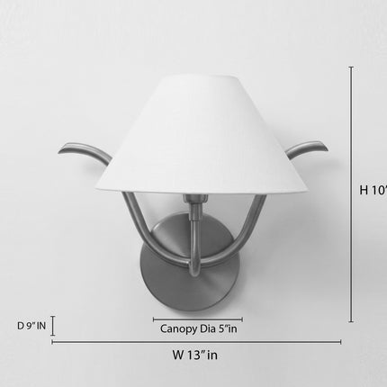 Antique Brass Wall Sconce, Light Wall Lamp, Curved Arm Lighting, White Fabric Shade, Modern Bedroom Sconce, Hallway & Living Room Light