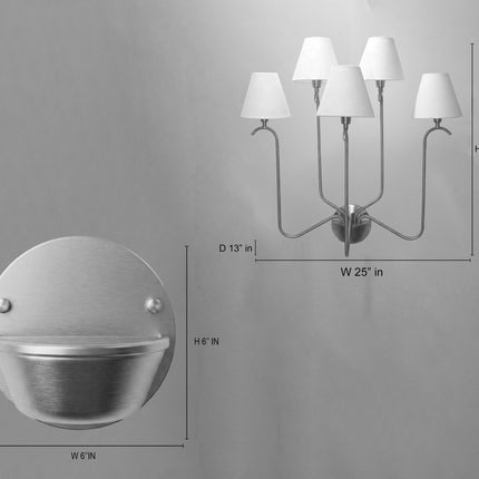 Green 5 Light Wall Sconce, Decorative Multi Arm Wall Lamp with White Shades, Modern Indoor Bedroom Living Room Lighting Fixture Home Lights