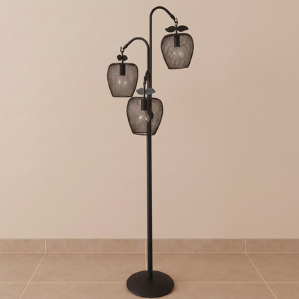 Floor Lamp in Matte Black with 3 Lights, Decorative Metal Fruit Shade Standing Lamp for Living Room, Bedroom, Entryway & Office Decoration
