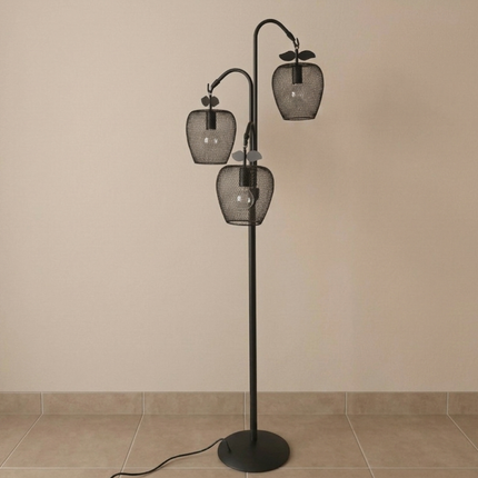 Floor Lamp in Matte Black with 3 Lights, Decorative Metal Fruit Shade Standing Lamp for Living Room, Bedroom, Entryway & Office Decoration