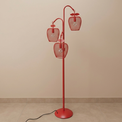 Floor Lamp Red Apple Mesh Modern 3-Light Standing with Metal Fruit Shade Lamp for Living Room, Bedroom, Reading Corner & Home Decor Lighting