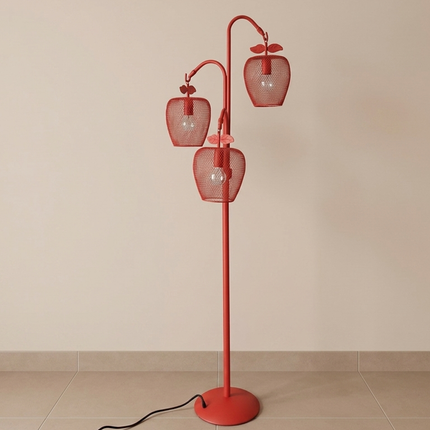 Floor Lamp Red Apple Mesh Modern 3-Light Standing with Metal Fruit Shade Lamp for Living Room, Bedroom, Reading Corner & Home Decor Lighting