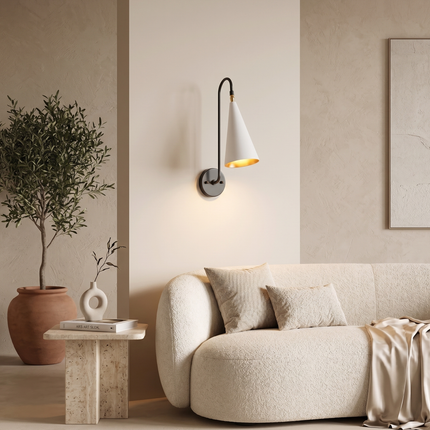 Wall Sconce with Matte Black Wall Sconce with White Cone Shade Century Modern Wall Lamp Scandinavian Light Fixture Contemporary Home Light