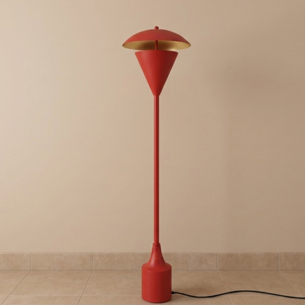 Floor Lamp Red Modern, Contemporary Standing Light for Living Room Decor, Sculptural Minimalist Lighting, Designer Statement Home Accent