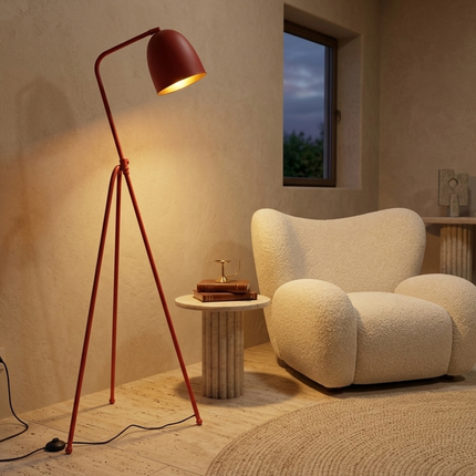 Floor Tripod Lamp Red Metal Standing Light, Modern Floor Lamp for Living Room, Bedroom, Reading Office, Contemporary Tripod Lighting Decor