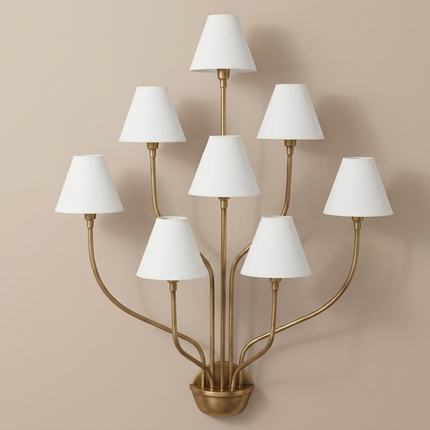 Wall Light – Luxury Antique Brass 8-Light Wall Sconce with White Fabric Shades | Wall Lighting Fixture for Living Room Bedroom Hallway Deco