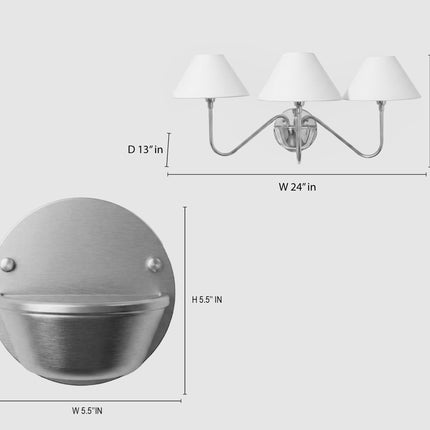 Matte Black 3 Light Wall Sconce, Modern Wall Lamp, Black Wall Light, White Shade Sconce, Curved Arm Lighting Elegant Home Decor design light