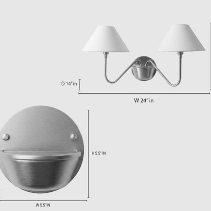 Red 2 Light Wall Sconce, Double Arm Wall Lamp with White Fabric Shades, Modern Red Wall Light, Sculptural Bedroom Lighting, Statement Decor
