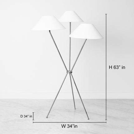 Floor Lamp Tripod Luxury Gold Brass, Modern Triple Light with Shades, Decor Lighting, Light with Triple Cone Shades, Nordic Lighting Fixture