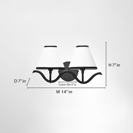Modern Matte Black Wall Sconce Curved Arm Double ,Wall Lamp with White Shades, Bedside Reading Light, Living Room and Entryway Decor Design