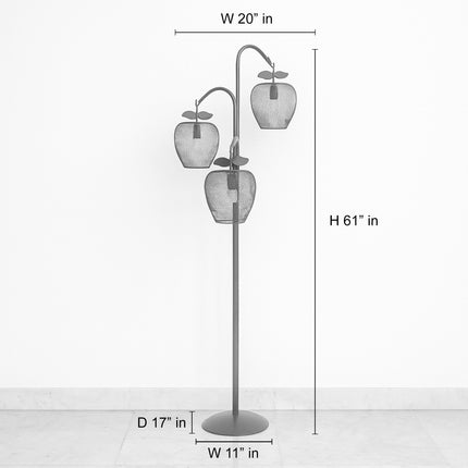 Floor Lamp Red Apple Mesh Modern 3-Light Standing with Metal Fruit Shade Lamp for Living Room, Bedroom, Reading Corner & Home Decor Lighting