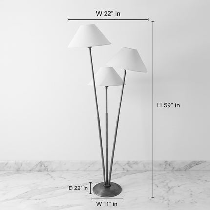 Floor Lamp with Matte Black 3-Light with White Cone Shades, Contemporary Standing Lamp for Living Room, Bedroom, Reading Nook & Lounge Decor