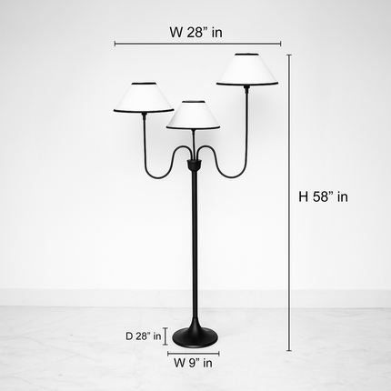 Black Floor Lamp with Three Shades: Steel, Aluminum, Brass Nickle plated