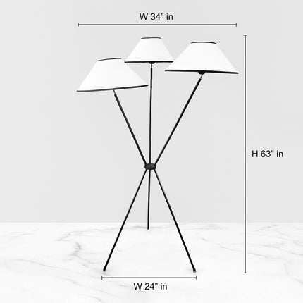 Floor Lamp Modern 3 Light Black Metal Standing Lamp Shade, Floor Lighting for Living Room Bedroom Office, Minimalist Scandinavian Home Decor