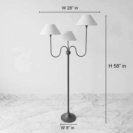 Floor Lamp Modern Matte Black 3 Light Curved Arms & White Shades, Contemporary Standing Lamp for Living Room, Bedroom, Reading Corner Decor.