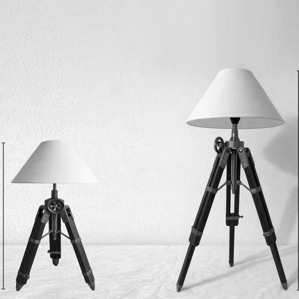 Table Tripod Lamp Vintage Wooden Brass Nautical Table Light Handmade Retro Bedside Lamp for Office Desk Living Room Home Decor