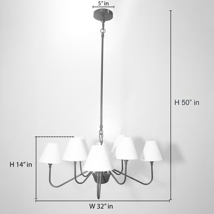 Matte Black Light Chandelier with White Linen Shades | Modern Ceiling Hanging Light Fixture for Dining Room & Kitchen Island