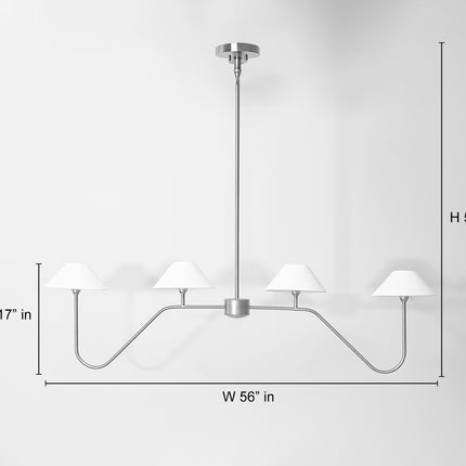 Chandelier Light – Modern Matte Red 4 Light Chandelier | Minimal Luxury Hanging Ceiling Light for Dining Room and Kitchen Island