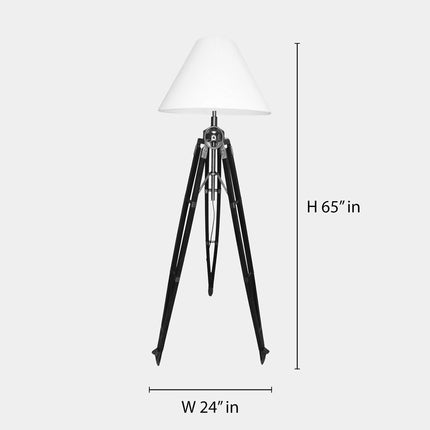 Rustic Sheesham Wood Tripod Floor Lamp - Antique Brass Finish Rose Gold