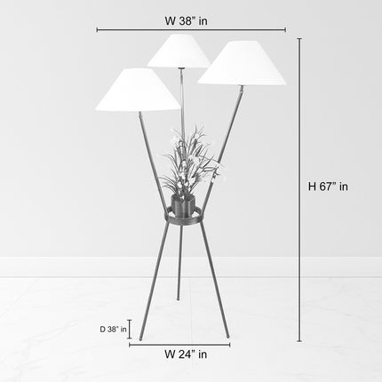 Floor Lamp Gold Tripod with Built-In Plant Stand, Luxury Modern Standing Light, Three Shade Floor Lamp for Living Room, Bedroom,Home Decor