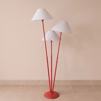 Floor Lamp Modern Red 3 Arm White Fabric Shades, Contemporary Standing Lamp for Living Room, Bedroom, Reading Nook & Designer Interior Decor